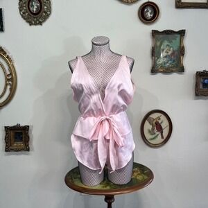 Vintage Y2K Pink Satin Lingerie Set – Sheer Babydoll Top & Matching Shorts